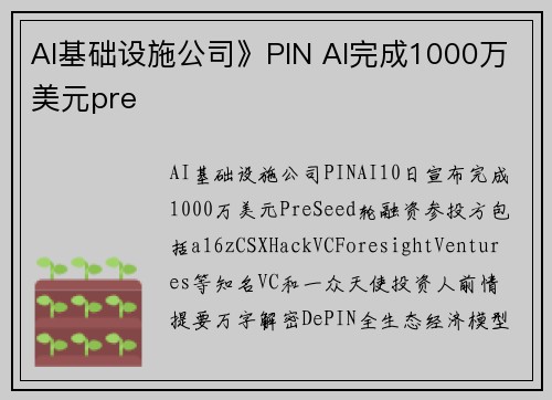 AI基础设施公司》PIN AI完成1000万美元pre