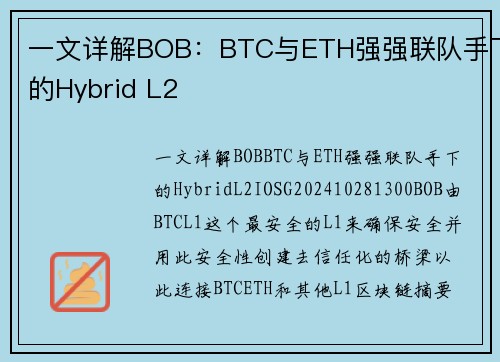 一文详解BOB:BTC与ETH强强联队手下的Hybrid L2